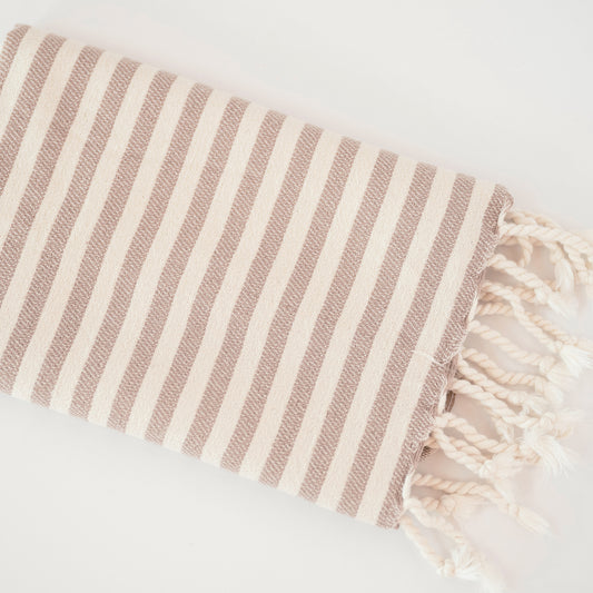 Taupe Stripe Turkish Hand Towel