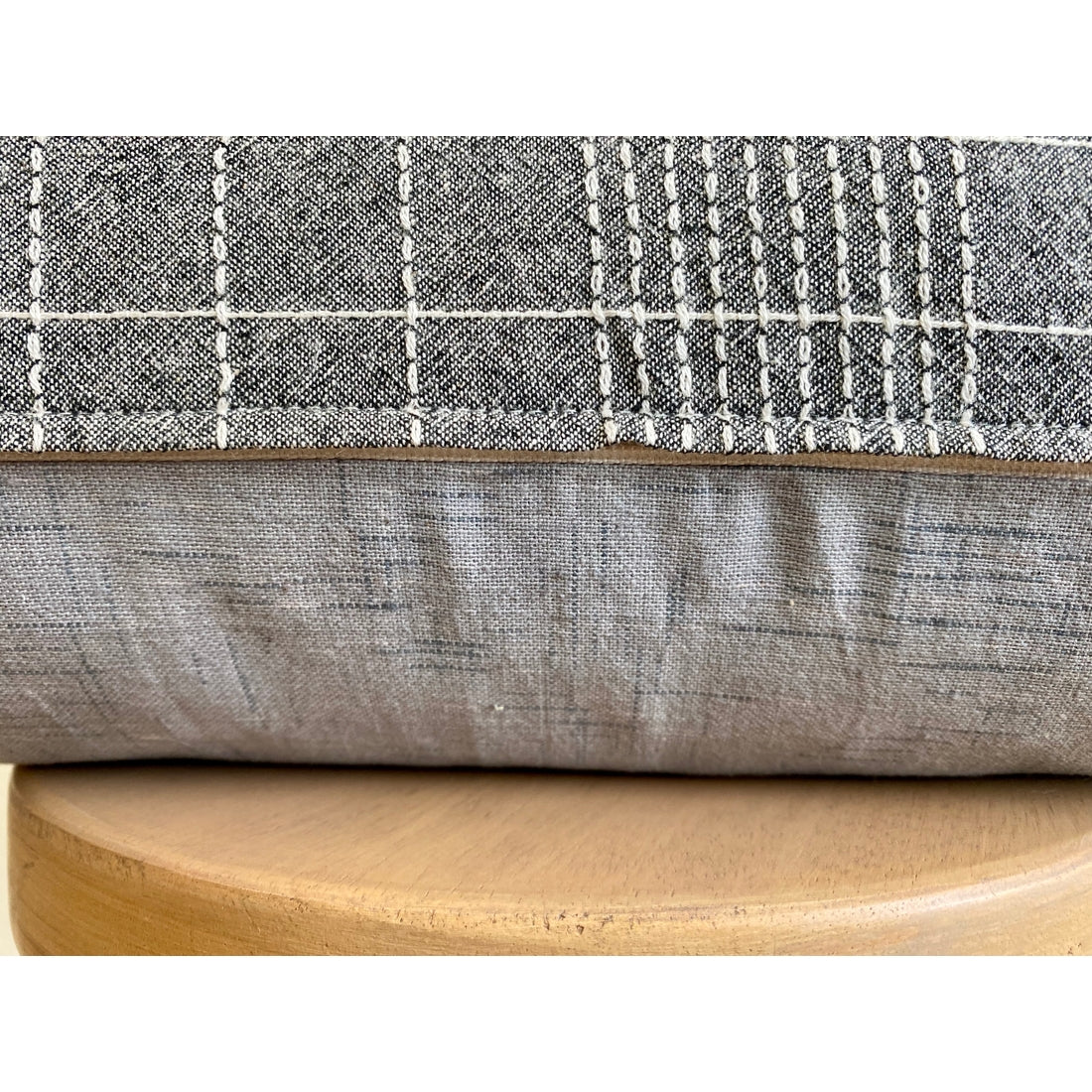 Grey & White Stitched Lumbar Pillow