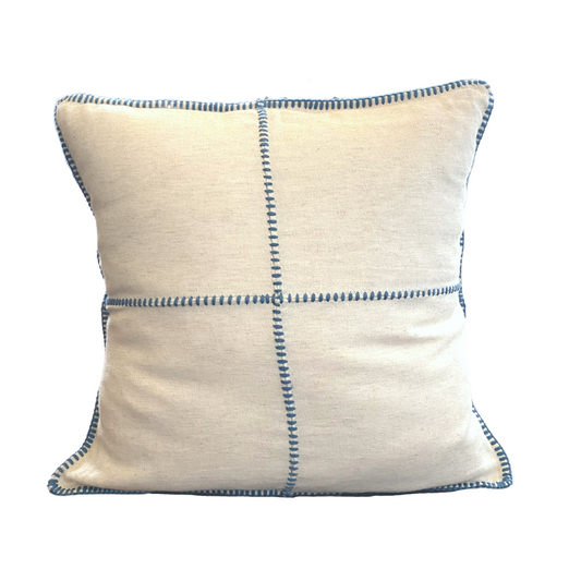Natural & Blue Farmhouse Pillow