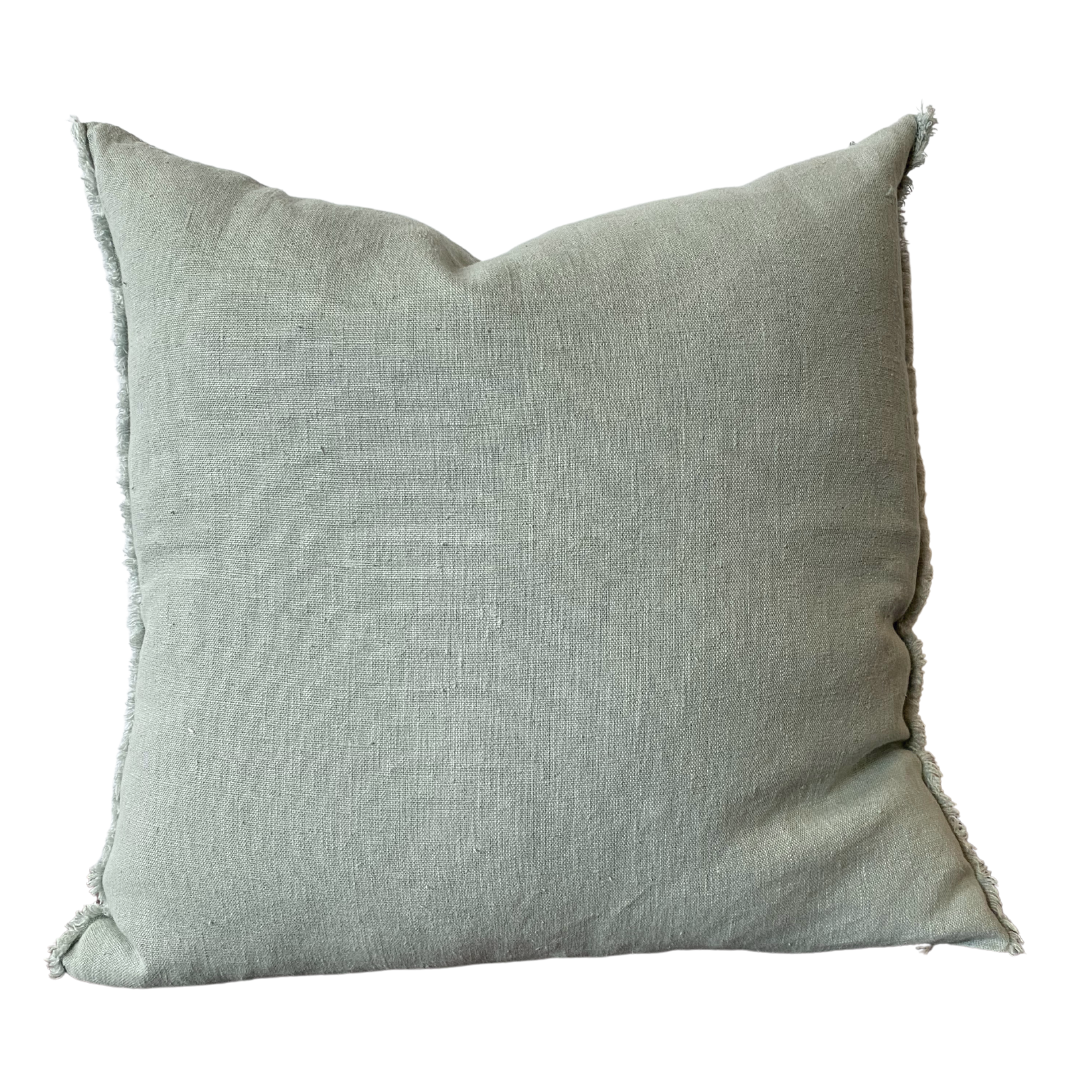 Sea Green Linen Fringe Pillow