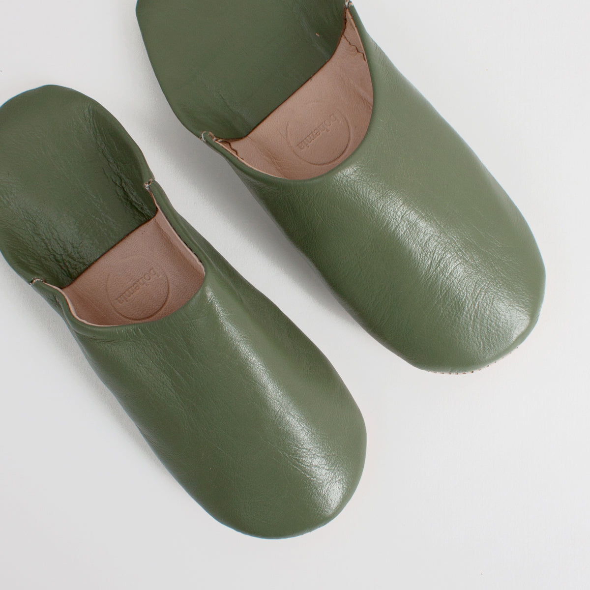 Moroccan Babouche Slippers, Olive