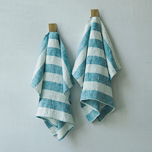 Blue Linen Striped Hand Towel
