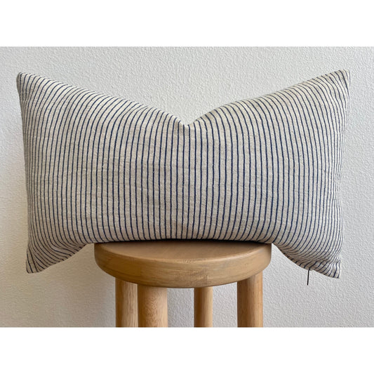 Natural Linen & Navy Lumbar Pillow